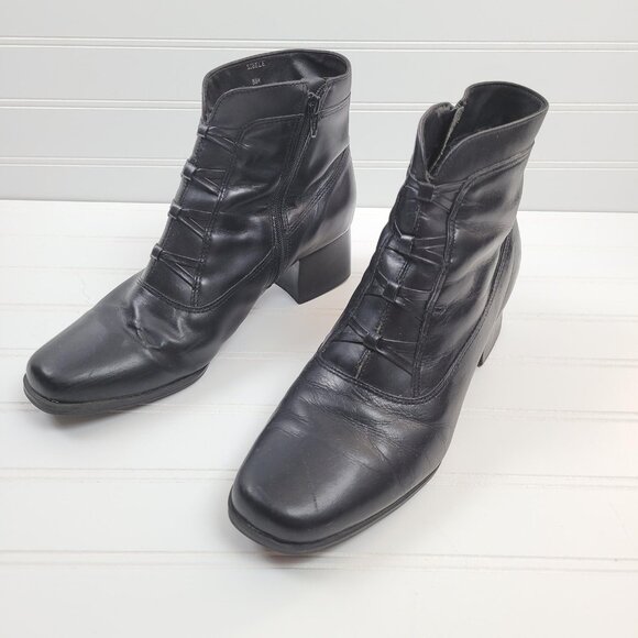 London Fog Ankle Boot Womens Size 8.5 Black Leather Side Zip Witchy Victorian - Picture 2 of 12